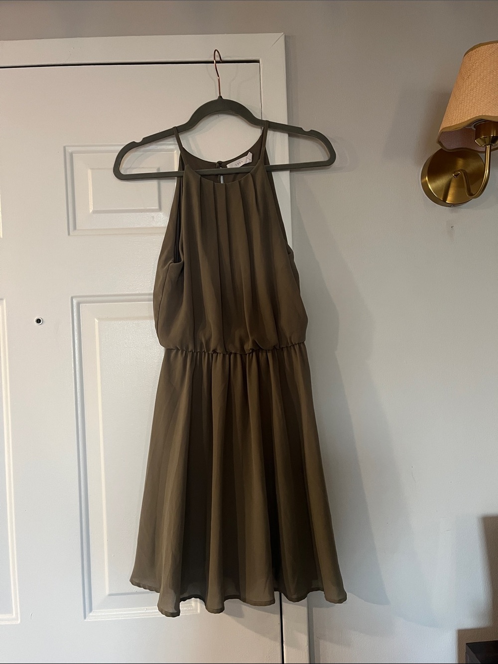 Olive Green Sleeveless Chiffon Dress.